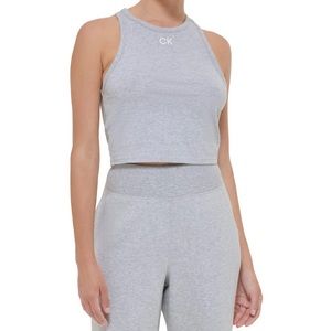 Calvin Klein NWT Racerback Crop Top in Pearl Heather Grey CK Logo Stylish Large